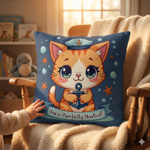 Kawaii Zeevaart Kat Zeilanker Woordspeling Kussen
