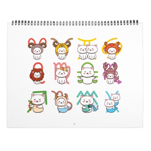 Kawaii Zodiac Cat Sign Kalender (Achterkant)