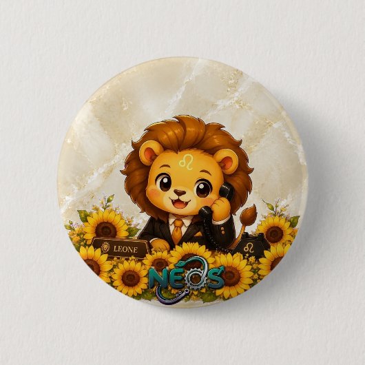 Kawaii Zodiac Neos Leeuw Ronde Button 5,7 Cm (Voorkant)