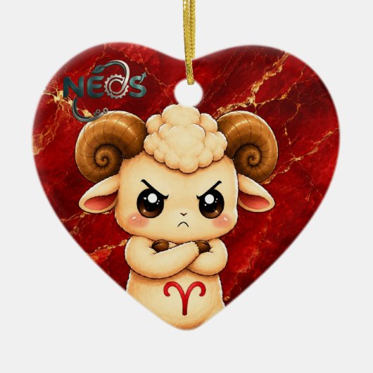 Kawaii Zodiac Neos Ram Keramisch Ornament (Voorkant)