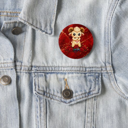 Kawaii Zodiac Neos Ram Ronde Button 5,7 Cm (In situ)