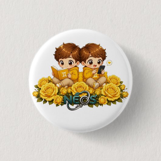 Kawaii Zodiac Neos Tweelingen Ronde Button 3,2 Cm (Voorkant)