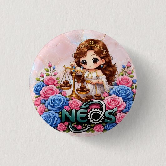 Kawaii Zodiac Neos Weegschaal Ronde Button 3,2 Cm (Voorkant)