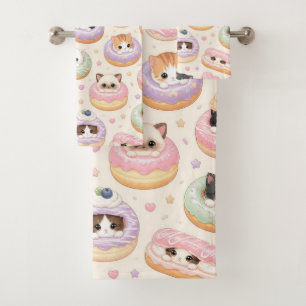 Kawaii Zoete Donut Kittens Gebak Patroon Bad Handdoek