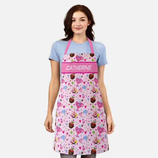 Kawaii Zoete Harten En Chocolade Schort (Gedragen)