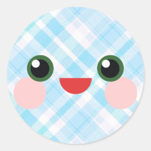 Kawaii Zoete Ogen Schattig Geruit Gezicht Vriend Ronde Sticker