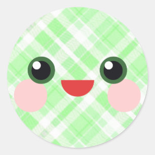 Kawaii Zoete Ogen Schattig Geruit Gezicht Vriend Ronde Sticker