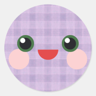 Kawaii Zoete Ogen Schattig Geruit Gezicht Vriend Ronde Sticker
