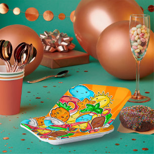 Kawaii Zomer Doodles Zon Strand en Tropisch Papieren Bordje