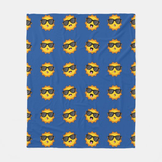 Kawaii Zon met Zonnebril Happy Emoji Faces Fleece Deken (Voorkant)