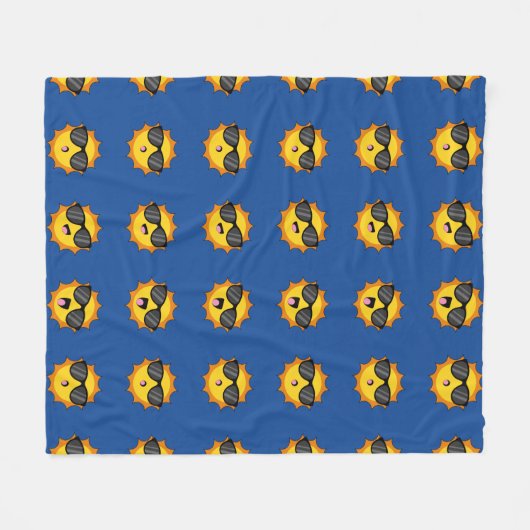 Kawaii Zon met Zonnebril Happy Emoji Faces Fleece Deken (Voorkant (Horizontaal))
