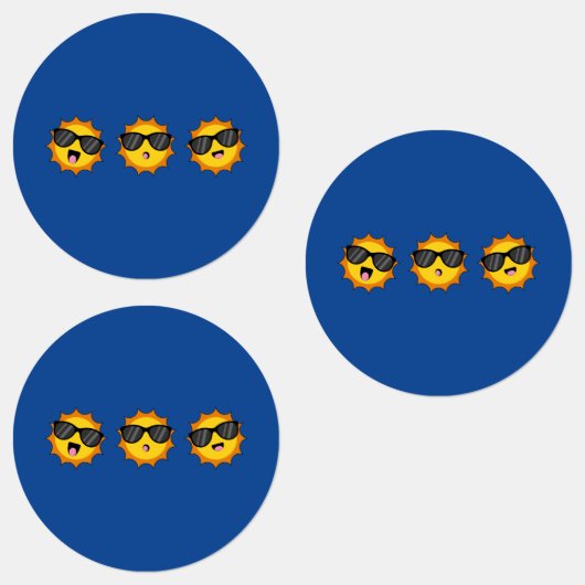 Kawaii Zon met Zonnebril Happy Emoji Faces Labels (Groep)