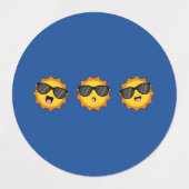 Kawaii Zon met Zonnebril Happy Emoji Faces Labels (Design 1)