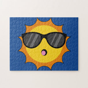 Kawaii Zon met Zonnebril Happy Emoji Faces Legpuzzel