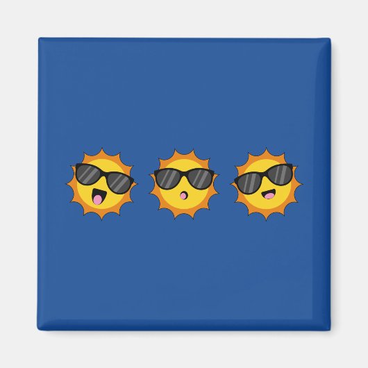 Kawaii Zon met Zonnebril Happy Emoji Faces Magneet (Voorkant)