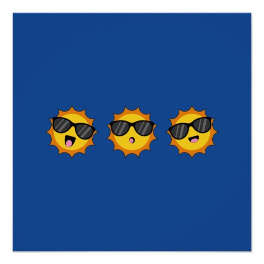 Kawaii Zon met Zonnebril Happy Emoji Faces Perfect Poster (Voorkant)