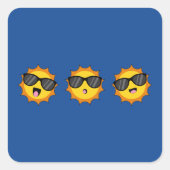 Kawaii Zon met Zonnebril Happy Emoji Faces Vierkante Sticker (Voorkant)