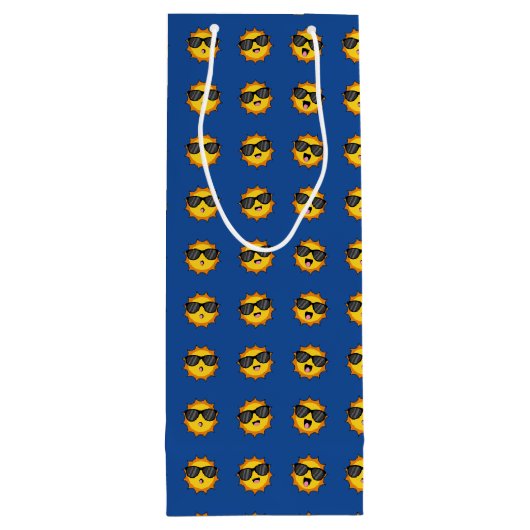 Kawaii Zon met Zonnebril Happy Emoji Faces Wijn Cadeautas (Achterkant)