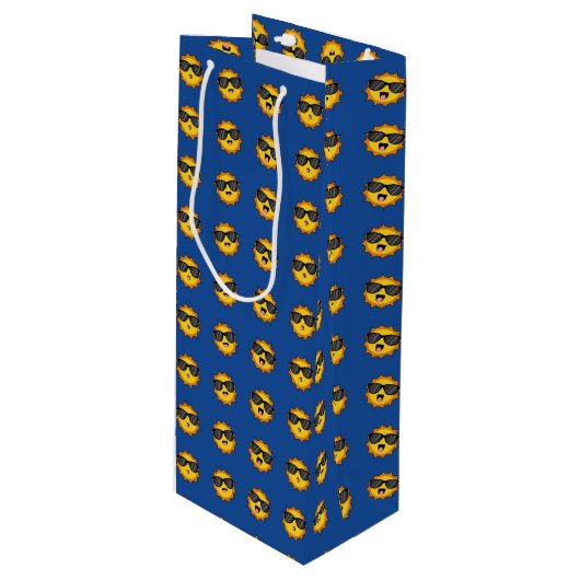 Kawaii Zon met Zonnebril Happy Emoji Faces Wijn Cadeautas (Voorkant Gekanteld)