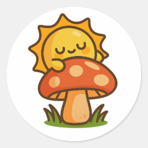 Kawaii Zon op Paddenstoel – Sticker