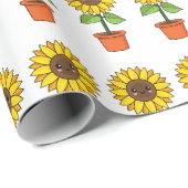 Kawaii Zonnebloem Plant in een pot Cadeaupapier (Rol Hoek)
