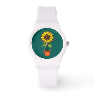 Kawaii Zonnebloem Plant in een pot Horloge