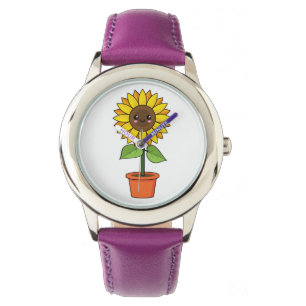 Kawaii Zonnebloem Plant in een pot Horloge