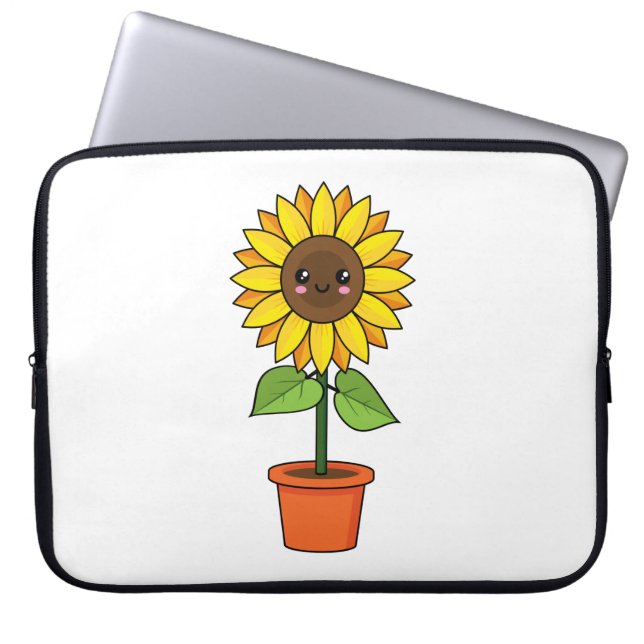 Kawaii Zonnebloem Plant in een pot Laptop Sleeve (Voorkant)