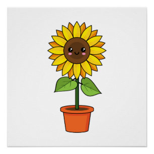 Kawaii Zonnebloem Plant in een pot Perfect Poster