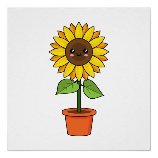 Kawaii Zonnebloem Plant in een pot Perfect Poster (Voorkant)