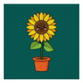 Kawaii Zonnebloem Plant in een pot Perfect Poster (Voorkant)