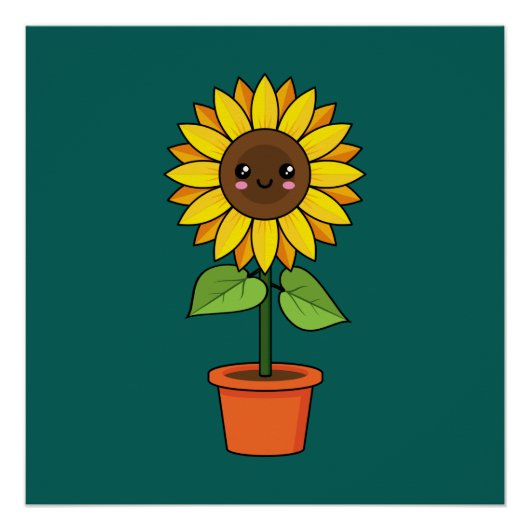 Kawaii Zonnebloem Plant in een pot Perfect Poster (Voorkant)