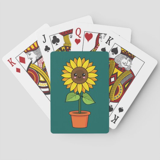 Kawaii Zonnebloem Plant in een pot Pokerkaarten (Achterkant)