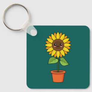 Kawaii Zonnebloem Plant in een pot Sleutelhanger
