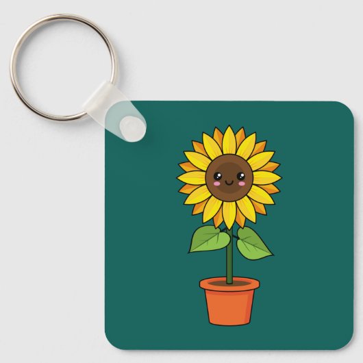Kawaii Zonnebloem Plant in een pot Sleutelhanger (Voorkant)
