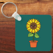 Kawaii Zonnebloem Plant in een pot Sleutelhanger (Voorkant)