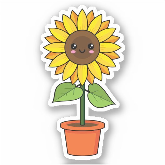 Kawaii Zonnebloem Plant in een pot Sticker (Voorkant)