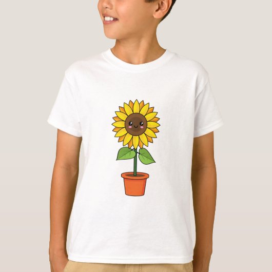Kawaii Zonnebloem Plant in een pot T-shirt (Voorkant)