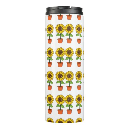 Kawaii Zonnebloem Plant in een pot Thermosbeker (Achterkant)