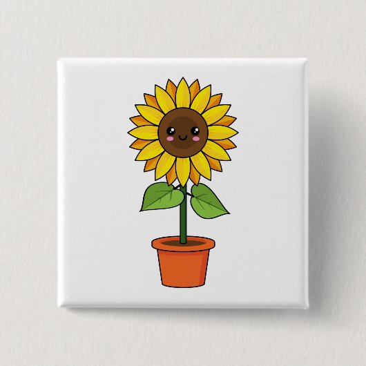 Kawaii Zonnebloem Plant in een pot Vierkante Button 5,1 Cm (Voorkant)