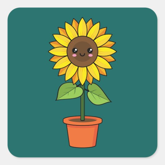 Kawaii Zonnebloem Plant in een pot Vierkante Sticker (Voorkant)