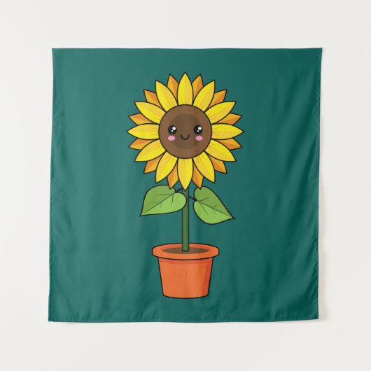 Kawaii Zonnebloem Plant in een pot Wandkleed (Voorkant)