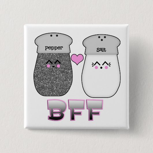 Kawaii Zout en Peper BFF Vierkante Button 5,1 Cm (Voorkant)