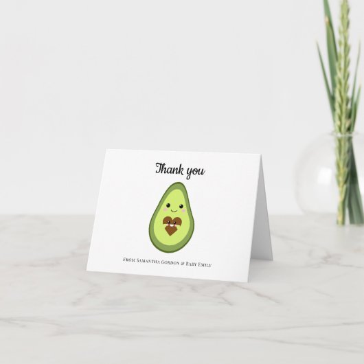 Kawaii Zwangere Avocado Dank u Baby shower Bedankkaart (Voorkant)