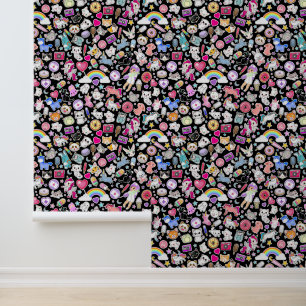 Kawaii Zwart Doodle Cartoon Kinder kinderkamer Behang