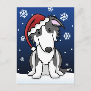 Kawaii Zwart-wit Borzoi Kerst Briefkaart
