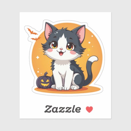 Kawaii Zwart & Wit Kitten – Halloween Chibi Sticker (Vel)