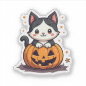 Kawaii Zwart & Wit Kittens – Halloween Chibi Sticker (Voorkant)