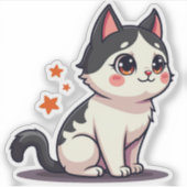 Kawaii Zwart & Witte Kitten – Halloween Chibi Sticker (Voorkant)
