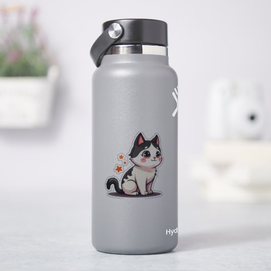 Kawaii Zwart & Witte Kitten – Halloween Chibi Sticker (HydroFlask)